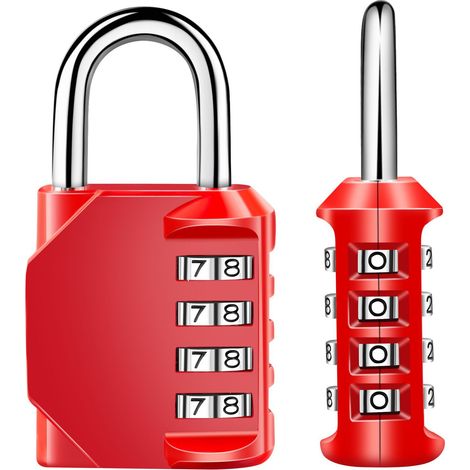 Rouge - [2] Cadenas à combinaison à 4 chiffres, cadenas à combinaison étanche, boucle à combinaison en acier plaqué métal étanche (1/5)