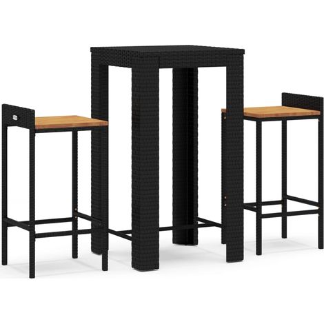 Maison Exclusive - Set Bar Giardino 3 pz Nero Polyrattan e Legno Massello Acacia (1/5)