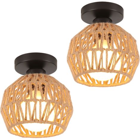 2PCS Lampe De Plafond Rétro Luminaire Plafonnier Tressé En Corde De Chanvre Plafonnier D'Intérieur Moderne Pour Cuisine Couloir (1/5)