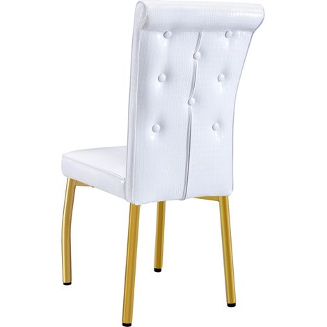 Set di 2 sedie da pranzo imbottite in PVC bianco con gambe metalliche dorate (1/5)