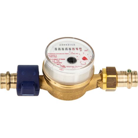 Einstrahlzähler ETK Kombi-Set (Warmwasser) bis 90 Grad Länge 110 mm, inkl. Verschraubung mit Pressanschluss 22 mm, Plombierschelle