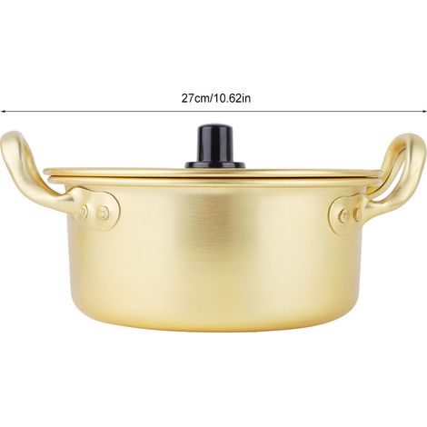 Cacerola para ramen, olla coreana, olla de aluminio amarilla para cocinar, olla para fideos, 20 cm, hecha a mano, Instant Pot, 100% segura para cocinar, fácil de limpiar, doble asa (1/5)