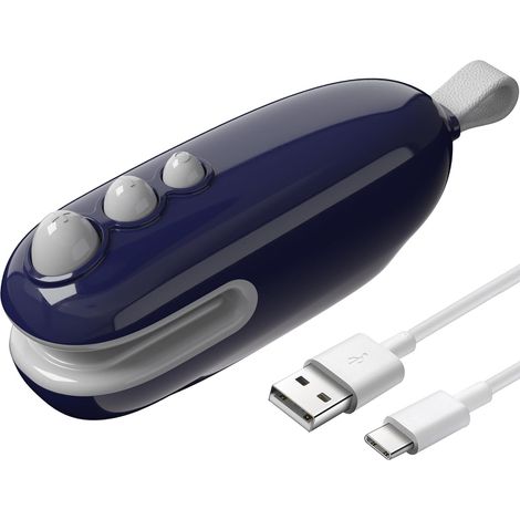 Mini scelleuse de sacs avec fonction de découpe, rechargeable, scelleuse magnétique portable, conserve la fraîcheur des aliments et le croustillant des en-cas. Bleue (1/5)