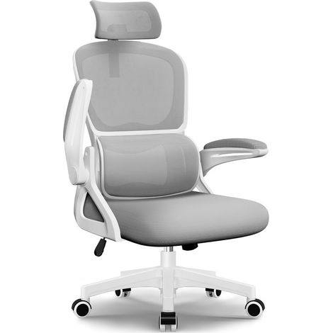 Authmic-Chaise de Bureau, Fauteuil de Bureau, Chaise de Bureau Ergonomique avec Soutien Lombaire Adaptatif, office chair Accoudoirs Rabattables à 90°, Appui-Tête Réglable, charge150 kg, gris