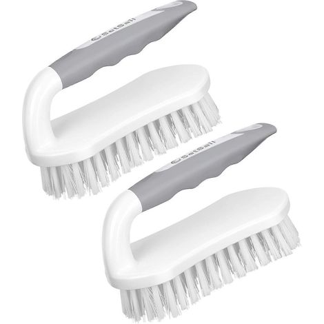 Brosse à récurer à poils rigides nettoyage douche salle de bain tapis cuisine - blanche robuste (1/5)