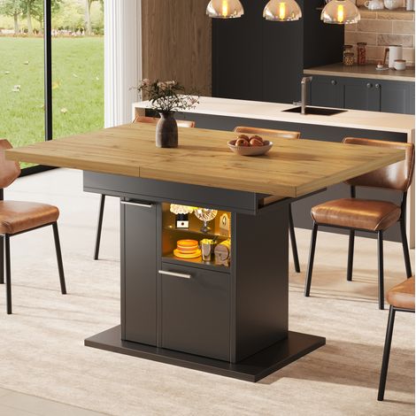 Esstisch 110-140 x 80 x 77,2 cm mit LED und Stauraum, ausziehbar, Schwarz (1/5)