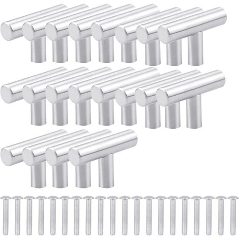 20 poignées de placard de cuisine en acier inoxydable, poignées en T en acier inoxydable brossé avec vis, boutons de placard de cuisine en acier inoxydable pour tiroirs, placards, penderies, décoratio (1/5)