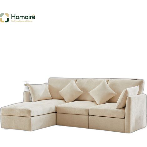 Canapé modulable en velours beige avec accoudoirs 216 x 161 x 81 cm HOMAIRE (1/5)