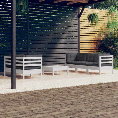 Salon de jardin 6 pcs Ensemble Table et Chaise de Jardin - avec coussins anthracite Bois de pin BV513899 - BonneVie (1/5)