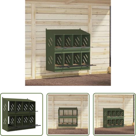 Hühner-Nistkasten 8 Fächer - Hühner-Nistkasten mit 8 Fächern Olivgrün Metall