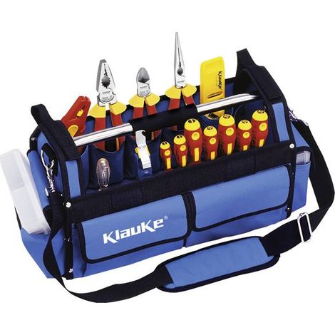 Klauke – Sac à outils KL920B22 – 22 pièces – Modèle robuste avec rails de glissement – Dimensions 350 x 200 x 200 mm – Sangle réglable avec fermeture rapide