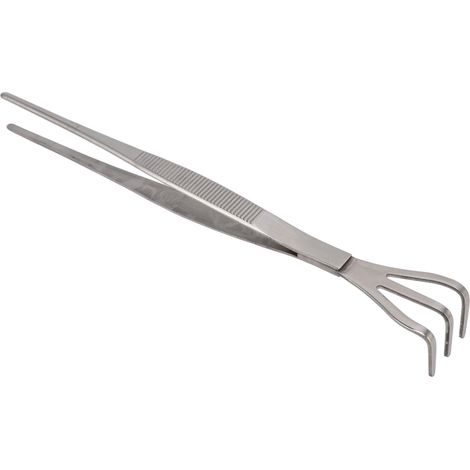 Wurzelharke mit Pinzette, 3 Zinken, Edelstahl, zum Auflockern der Erde, Bonsai-Werkzeug mit geradem, ergonomischem Griff (1/5)