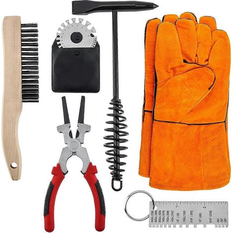 Ensemble de 7 outils de décrassage et de décapage pour soudage, comprenant des marteaux de soudage et des jauges d'épaisseur de tôle - FFY (1/4)