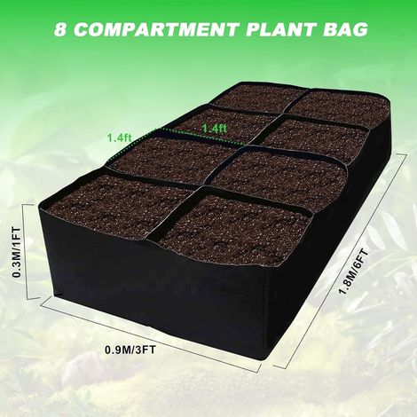 Sacs de Culture, Sac de Plantation en Tissu Non Tissé, Potager Interieur avec 8 Grilles Divisées, Respirants Rectangulaire Carre Potager pour Pommes de Terre Tomates Légumes Fruits, 128 Gallons (1/5)
