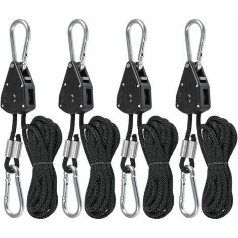 FENOPLASTICA4 cordons à cliquet avec crochets pour lampes ou plantes, cordons à crochets réglables de 240 cm de long (2 paires)
