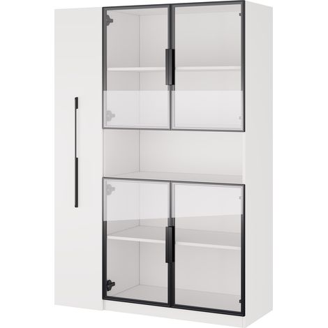 Vitrina de cristal blanca 110x35x160 cm con LED y estantes extraíbles MODENUIT (1/5)