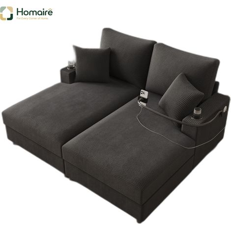 Canapé en velours côtelé gris avec port USB et accoudoirs 163 x 140 x 82 cm HOMAIRE (1/5)