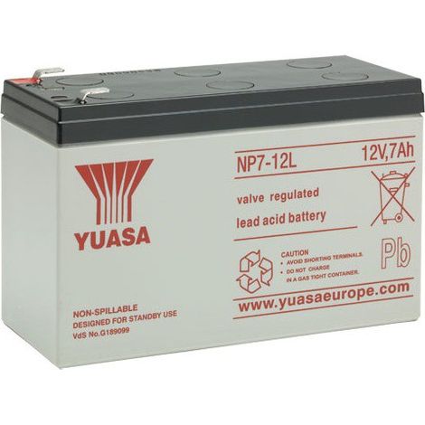 Yuasa – Batterie plomb étanche NP712L 12V 7Ah – VRLA sans entretien – Pour alarme et portail électrique – Dimensions 151x65x97.5mm