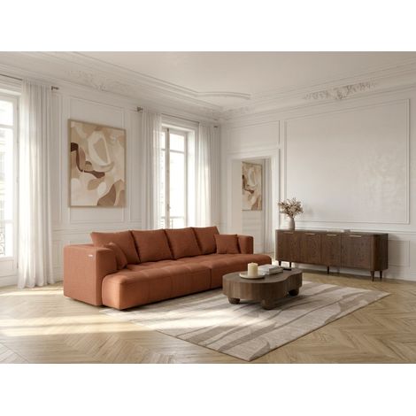 BOBOCHIC - Canapé droit convertible double avance-recule électrique CLOVIS tissu lisse Orange (1/5)