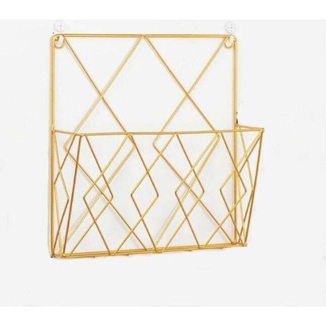 Zeitschriftenständer, Wandbehang, Zeitungdessusbewahrungsregal, Drahtaufbewahrungsregal, Korb, Büro, Wohnzimmer, Schlafzimmer, dekoratives Regal, Aktenschrank (Gold) (1/4)