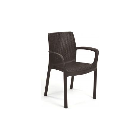 Fauteuil en résine marron pour intérieur et extérieur avec accoudoirs
