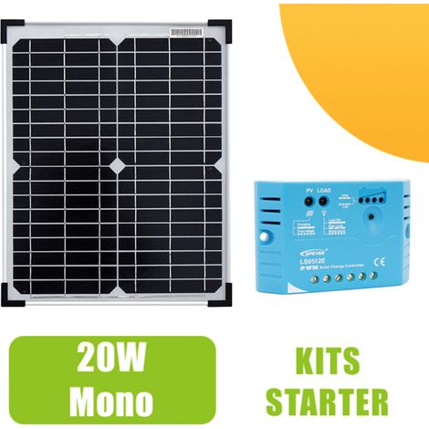 Kit solaire autonome 20W 12V – Régulateur 5A – Panneau monocristallin pour installations hors réseau – Applications camping, bateaux, chalets – Ohm-Easy