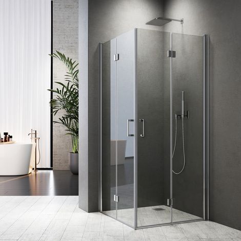 WDWRITTI Duschkabine 75x90 cm Eckeinstieg Falttür, Duschkabine 90x75 cm Eckeinstieg Drehfalttür Dusche Duschabtrennung mit 6mm NANO ESG Sicherheitsglas Glas Duschwand Höhe: 195cm