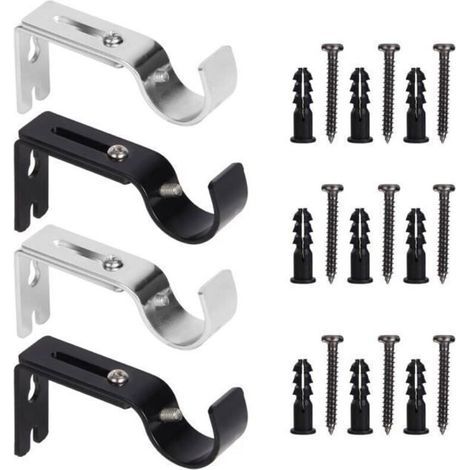 4 Pièces Support Tringle Rideaux - Support pour Tringle à Rideau en Métal - Support de Rideau avec 18 Pièces Vis de Fixation -25 mm (1/4)