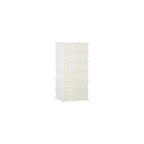 Modulares Schuhregal, Aufbewahrungseinheit mit 6 stapelbaren Kunststoffwürfeln, 49 x 36,5 x 108 cm, weiß