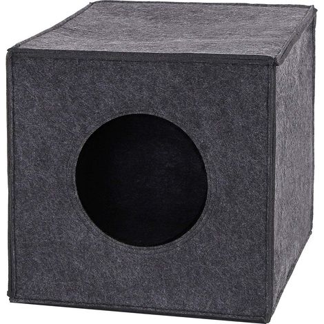 lionto Grotta Gatti Feltro Grotta Pieghevole Grotta scaffale 33x37x33 cm, senza Cuscino Grigio Scuro (1/5)