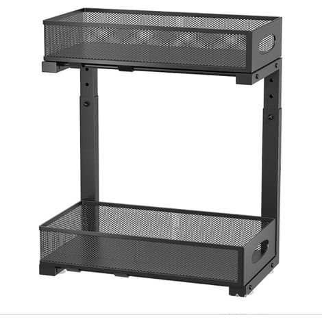 （40x20x50cm）1 Pièce, Noir Rangement sous Évier en Métal, 2 Niveaux Organisateur sous Évier Coulissant de Cuisine, Hauteur Réglable Étagère sous Évier (1/5)