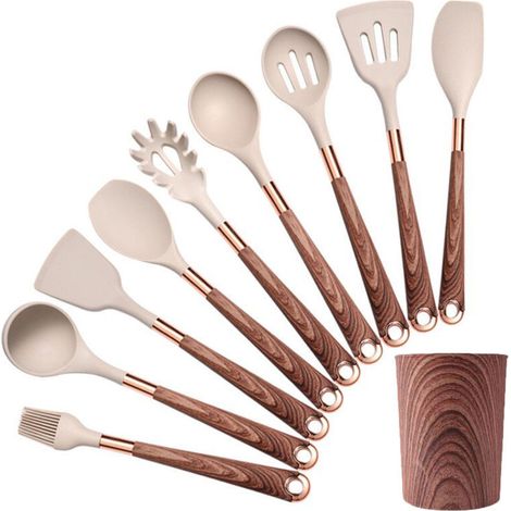 Utensilios de cocina de silicona, juego de 9 piezas, espátulas y cucharas de silicona, utensilios de cocina, juego de utensilios de cocina domésticos de silicona (1/5)