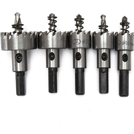 Set di punte per trapano a tazza in acciaio al cobalto HSS. 5 punte: 16 + 18,5 + 20 + 25 + 30 mm , M35, HRC 64–66, gambo da 9,5 mm -Crezuo