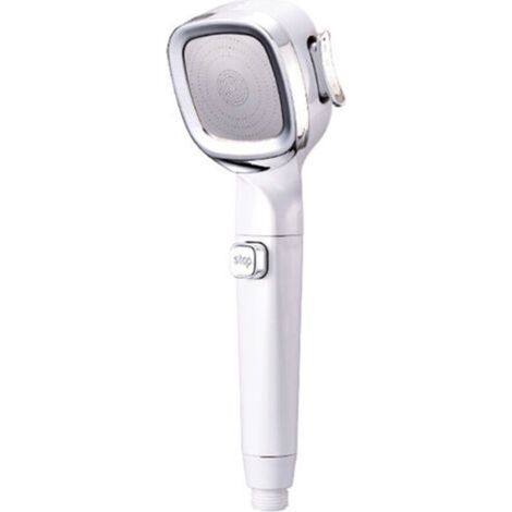 High-pressure chrome hand shower with stop button, 3 selectable spray patterns, anti-limescale, universal type. (1/4)
