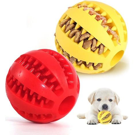 2 balles à mâcher pour chien, en caoutchouc, pour nettoyer les dents, non toxiques et résistantes aux morsures