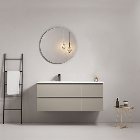 Mobile bagno sospeso 120 cm Grigio Cenere Lavabo a Sinistra in Ceramica Specchio Tondo - Fiji Paint (1/5)