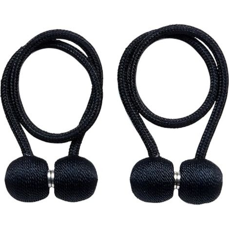 Set per appendere tende e drappeggi, composto da 2 magneti decorativi, con cordino, colore nero. (1/4)