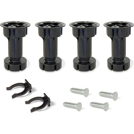 Emuca Nivellierfuß mit vormontiertem Boden für Möbel, höhenverstellbar 98-115 mm, Kunststoff, Schwarz, 4 St.