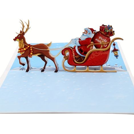 Carte de Noël en 3D avec traîneau de renne et petite carte et enveloppe - Cadeau parfait pour les amis et la famille (1/5)