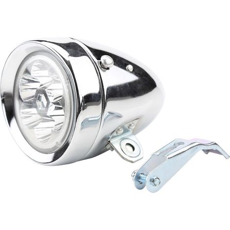Faro delantero de bicicleta vintage de 6 LED con soporte, color plata. (1/3)