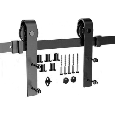 200CM - Crochet à Deux Sections - Système De Porte Kit de Rail pour Porte Coulissante en Acier Noir (1/5)
