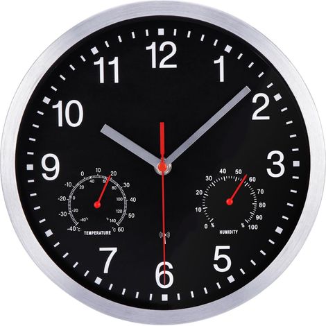 Horloge Murale Radio-Pilotée avec Thermomètre et Hygromètre Pendule Murale à Quartz Moderne Silencieuse sans Tic-Tac pour Salon Chambre Bureau Cuisine (1/5)