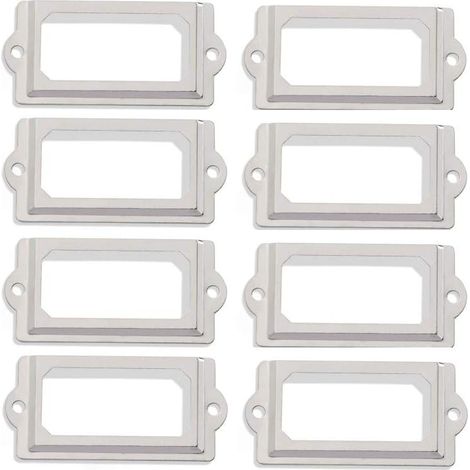 Set mit 50 Vintage-Etikettenhaltern aus weißem Nickelmetall (60 x 17 mm) für Bibliotheksschubladen