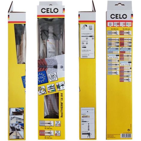 Celo Resitherm Gewindestangen M16 Stahl verzinkt Länge 385mm mit Anschlussgewinde M12x70mm Edelstahl A4 - 2er Set (1/5)