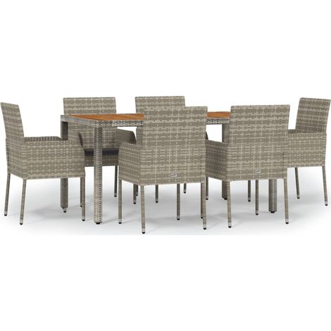 Maison Exclusive - 7-tlg. Garten-Essgruppe mit Kissen Grau Poly R