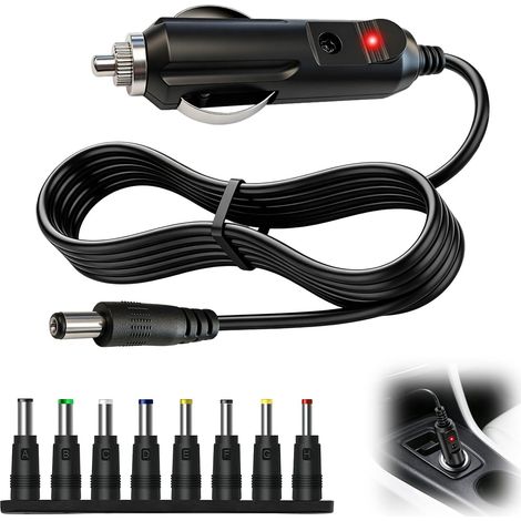 12V 5A Adaptateur Voiture, Chargeur DC 5,5x2,1mm avec 8 Embouts Universel Prise Allume-Cigare pour GPS, Lecteur DVD, Caméra, Tablette, LED, Moniteur, Compatible Voiture, Camion, Camping Car (1/5)