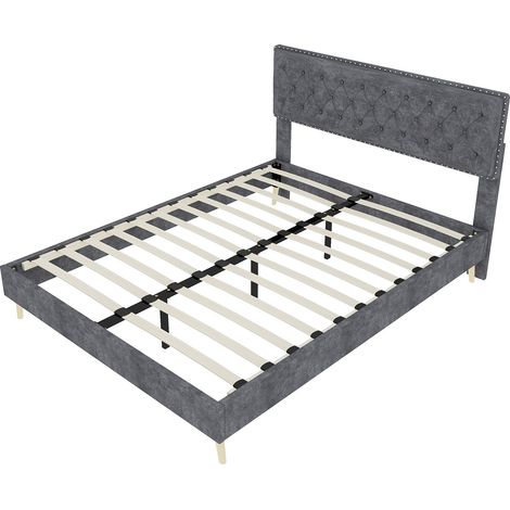Cama tapizada moderna 160 x 200 cm gris con cabecero capitoné HOMVRA (1/5)