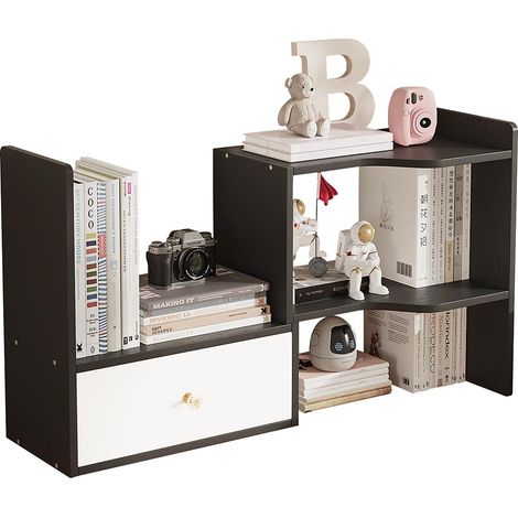 Étagère de bureau extensible, autonome, réglable, pour bureau, organisateur de bureau pour bureau et maison (noir) (1/5)