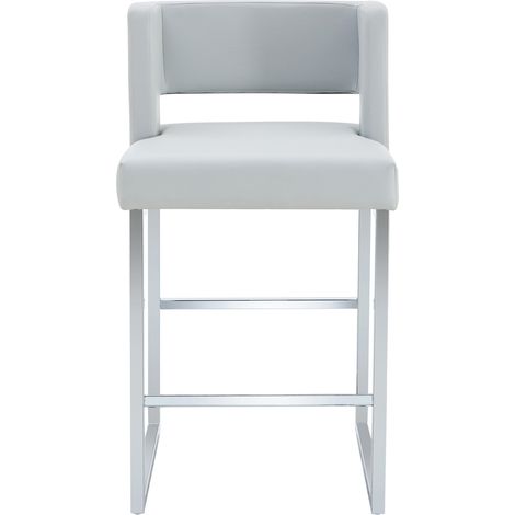 Set de 2 taburetes de bar gris claro con patas de metal plateado, diseño cuadrado moderno (1/5)