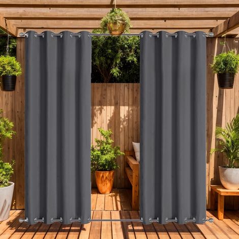 5296in,Gris foncé, Rideaux d'extérieur Imperméables avec Œillets (Haut et Bas), 2 Panneaux Occultants Anti-UV et Coupe-Vent pour Terrasse, Pergola, Jardin, Véranda, Balcon
